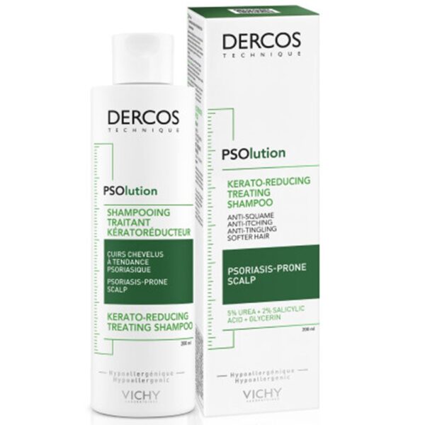 VICHY – Dercos PSOlution Shampoing Traitant Kérato-Réducteur Cuir Chevelu Sensible – 200ml