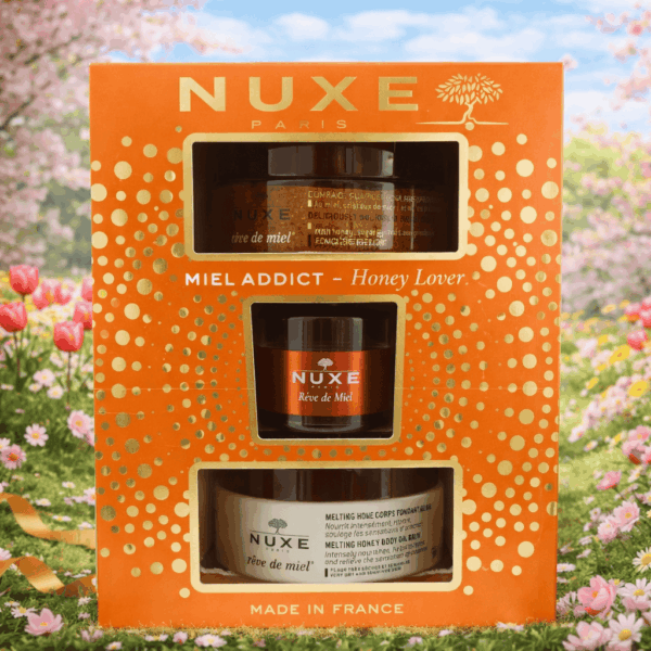 Nuxe Coffret Gommage gourmand nourrissant corps + Baume-huile corps + Bougie