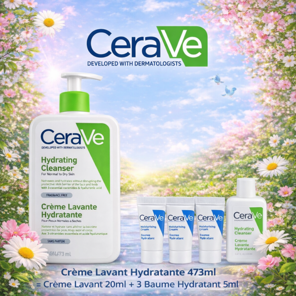 CERAVE Pack Creme Lavante Hydratante 473 Ml + Creme lavante 20 Ml + 3 Miniatures Offertes