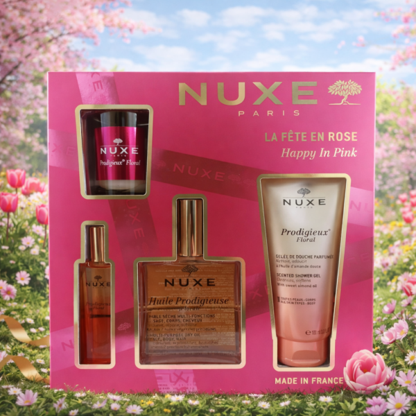 Nuxe Coffret La Fete En Rose: Huile Prodigieuse Floral 100Ml+Parfum floral 15ml+Gelee Douche Floral 100ml+Bougie