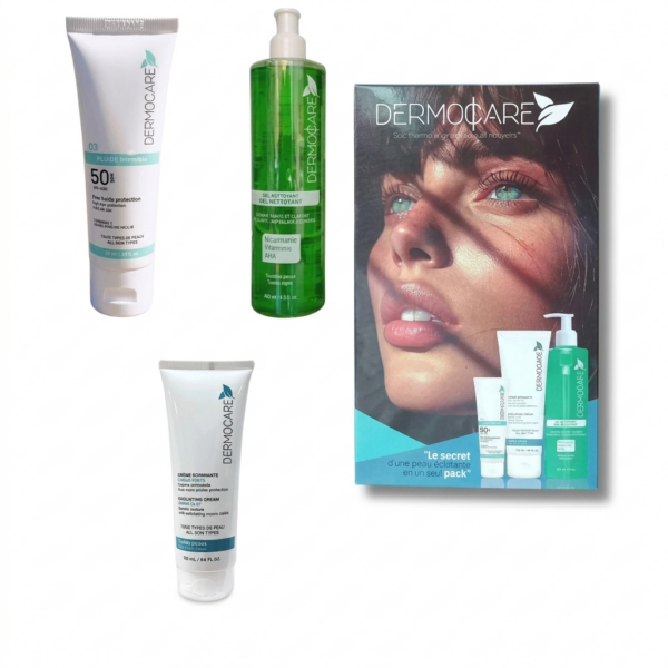 DermoCare Pack Gel Nettoyant + Ecran Solaire SPF 50 Anti Tache + Crème De Nuit Anti Tache
